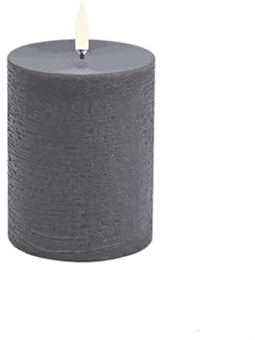UYUNI Lighting LED Pillar Rustikale Kerze 7,8 x 10cm - Grau - Flammenlos