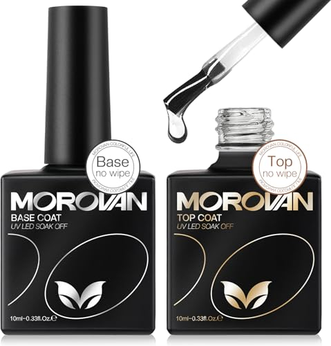Morovan Top Coat Base Coat Gel: 2 * 10ml Base und Top Coat Set Soak off Nagellack für Nagelstudio und Home DIY Nail