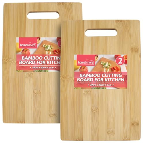 SOL Lot de 2 planches à découper en bambou pour cuisine - 30 x 20 x 1 cm - Planches à découper en bois durables pour le pain et la viande, respectueuses de l'environnement pour un usage quotidien
