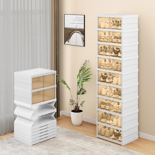 YITAHOME Shoe Storage Box, 9 Layers Shoe Boxes Clear Plastic Stackable, 18 Pairs Shoes Organizer Containers with Doors Freestanding Storage Bin for Living Room Bedroom(44D x 34.5W x 156H CM)