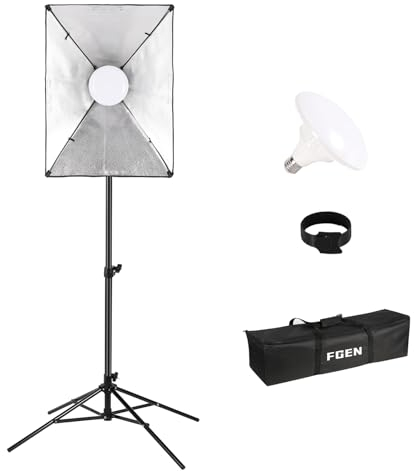 135W 5500K Softbox,FGen Upgraded Four Leged Stand Luz Fotografia 83CRI Led Monocromo Bulb, 50X70cm Kit Iluminacion Fotografia, 300CM Cable con E27 Interface para Focos Fotografia Estudio de Luz