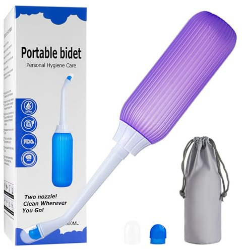 Peri Bottle for Postpartum Care - Bärbar bidé 16,9 oz/500 ml resebidéflaska för personlig hygienrengöring - Perinealflaska med 2 munstycken & utdragbar ledning & förvaringsväska,Purple