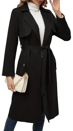 AGYMNX Cappotto di camoscio da donna lungo trench con cintura in pelle scamosciata cappotto autunno giacca giacca da donna giacca a vento cappotto con tasche, Nero , M