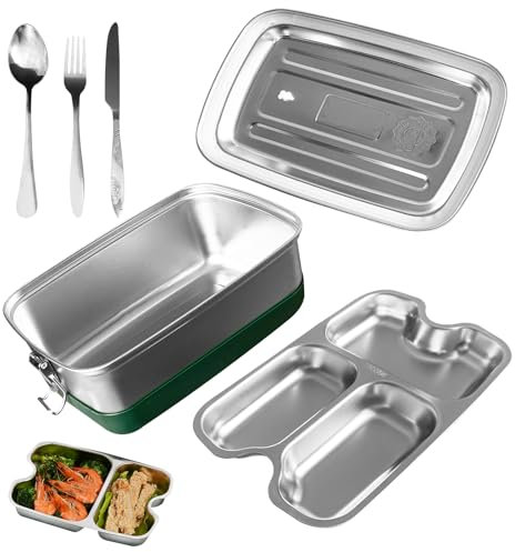 Edelstahl Brotdose 2000ML,Lunchbox Auslaufsicher Brotzeitdose mit Fächer und Dichtring,Langlebige und umweltfreundliche tragbare Lunchbox, Lunch Box Geeignet für Kinder und Erwachsene, Studium, Büro