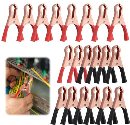 HJJMN 20Pcs Pinzas de Cocodrilo de Batería de Cobre, 50A Clips de Bateria de Coche, Pinzas de Cargador de Batería con Cubierta Aislante para Electricidad Proyectos Probador de Voltaje