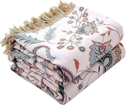 HOORDRY Baumwolle Decke150 x200 cm, Weiche und Atmungsaktive Tagesdecke, Baumwoll Musselin Decke für Ganze Saison