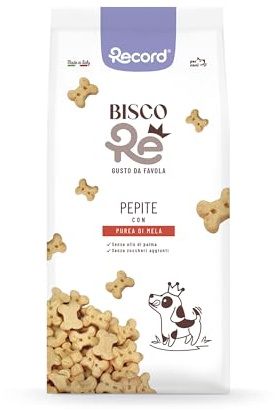 Record - BiscoRe - Galletas Naturales para Perros de Manzana, tamaño Grande de 2,5 kg. Snacks cocidos al Horno con puré de Frutas, sin conservantes ni Aceite de Palma, Ligeras, digeribles y sabrosas