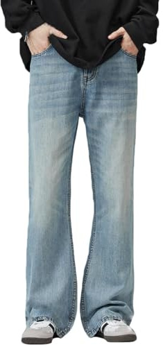 Jeans da Uomo con Fondo a Campana Y2k Jeans Svasati da Uomo Vintage vestibilità Rilassata Casual vestibilità Regolare Pantaloni in Denim a Gamba Svasata, Azzurro Chiaro, 3XL