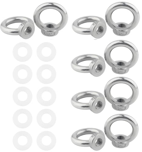 TIOMIOSEA ringmutter M10, 304 rostfritt stål gängad öglemutter 10 stycken, ringformade invändiga gängade monteringsskruvar, ringmuttrar, ringöglor, ringskruvar, för lyftning av tillbehör
