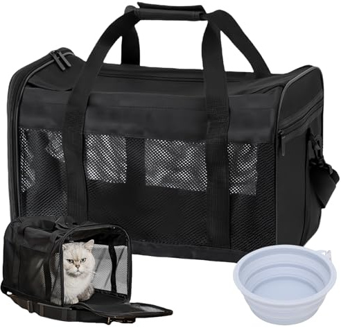 Pritok Boîte de transport pour chien et chat : 42 x 27 x 28 cm Caisses pliables avec gamelle