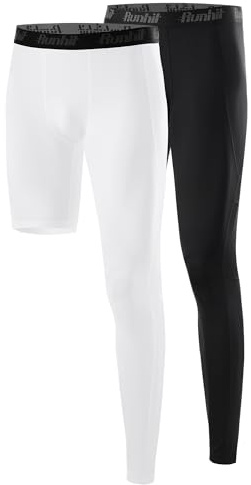 Runhit 2 Pack Men's Basketball One Leg Tight Full Length Single Leg Sports Pants 1/2 Compression Pants Athletic Base Layer Underwear Left Long M