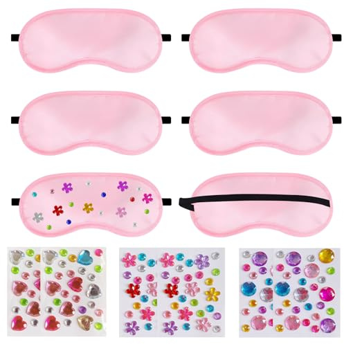 Barn ögonmask sleepover party tillbehör för flickor, 6-pack färgglada klistermärken rosa sömnögonmasker spa party pyjamas bortskämning