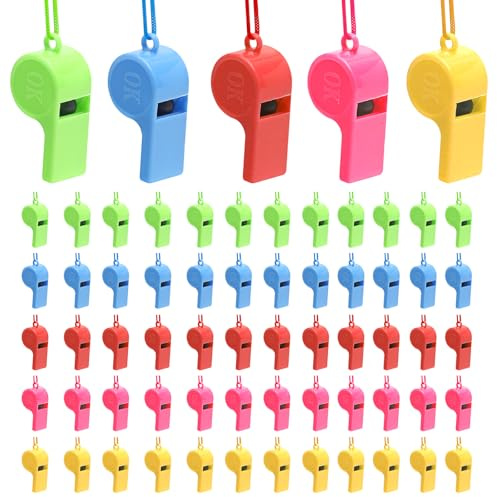 APOMOONS whistle 60 piece set, whistles for school sports in 5 colors, referee whistle with carrying strap, whistles sports for games, Birthday,can also be used in emergencies for children and adults