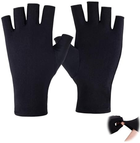 Guantes de Protección Solar, Guante Sin Dedos Guantes de Ciclismo Ligeros Guantes de Manicura de Protección UV Sin Dedos para Escribir para Ciclismo Conducción Pesca Fitness Camping(Corto Negro)