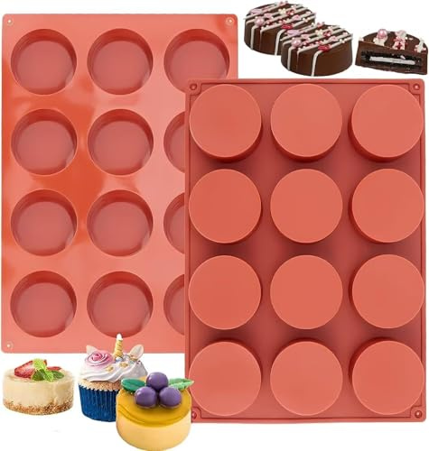 Bamutu 2PCS Round Cylinder Silicone Moulds - 12-Cavity Baking Mould for Cheesecakes, Chocolate Cookies, Bath Bombs & Cake Pops, Non-Stick Dessert Maker (Food Grade, Dishwasher Safe)