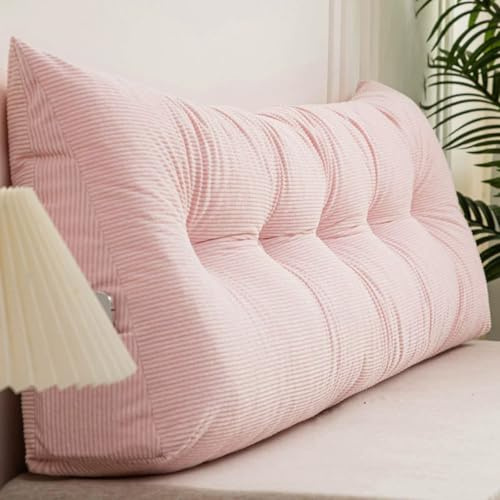 Grande cuscino triangolare a cuneo, per testiera letto, divano, supporto per posizionamento dello schienale lombare e dello schienale, con fodera rimovibile (rosa, 80 x 40 x 12 cm)