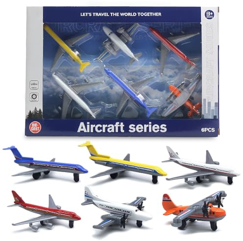 Spiritzohic Airplane Toys, 6PCS Pull Back Aeroplane Toys Diecast Aircraft Plane Models Toy Plane Set Cake Toppers Kids' Play Airplanes Toy Airplane Cake Decoration for Kids Birthday Gift