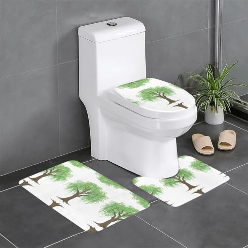 WHJSSF Set di 3 tappeti da bagno con stampe realistiche di salice, tappetini antiscivolo per WC, toeletta e coperchio, facili da pulire, antiscivolo
