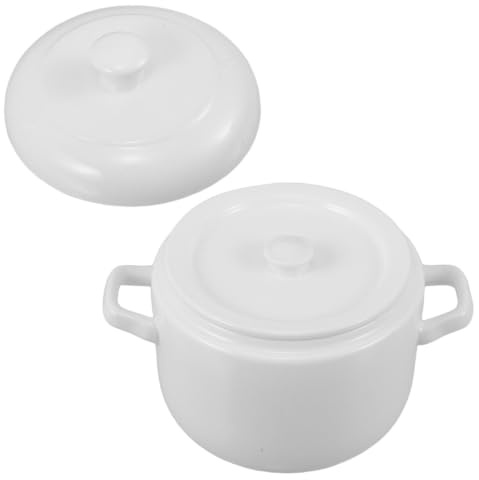 Olla de Cerámica con Tapa y Doble Asa, 600ml, Color Blanco