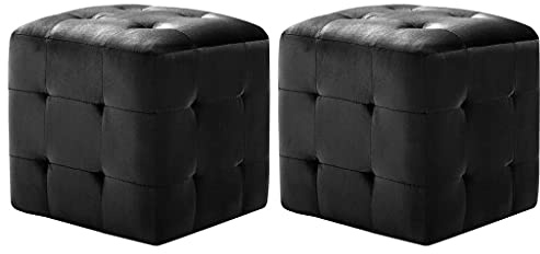 vidaXL 2X Pouf a Cubo Imbottiti Morbidi Eleganti Robusti Arredo Casa Poggiapiedi Sgabello Ottomana Nero in Velluto Telaio in Legno