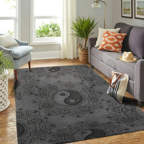 Veryday Yin Yang Mandala Teppich Dekorativ Wohnzimmer Teppich als Fußmatte Türvorleger für Schlafzimmer Küche White 122x183cm