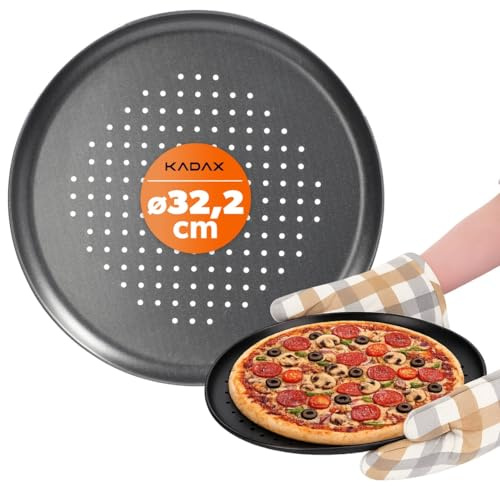 KADAX Pizzaform, pizzapanna med hål, bakplåt av galvaniserad plåt, pizzaplåt i två varianter, krispspsplåt med non-stick-lager, pizzabakplåt ( 32 cm, svart)