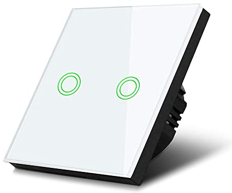 Maclean MCE711W 2-Fach Touch Wechselschalter Lichtschalter Kreuzschalter Wandschalter Treppenschalter mit Farbwechsel LED Hintergrundbeleuchtung Einbauschalter (2-Fach Rund, Weiß)