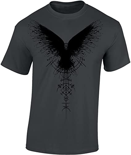 Baddery Wikinger T-Shirt Herren | „Schattenrabe“ | Viking Shirt Männer | Nordisches Raben Shirt (Dark Grey L)