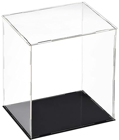 TA-VIGOR Acrylic Clear Display Case, 25 x 20 x 30cm Assemble Countertop Box Cube Organizer Stand Dustproof Protection Showcase with Black Base for Action Figures Toys Collectibles Home Storage