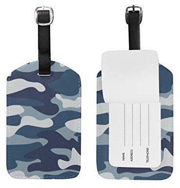 Blaue Marineblaue Cerulean-Grau-Camouflage-Gepäckanhänger aus Leder für Reisekoffer, Gepäckanhänger, 1 Stück