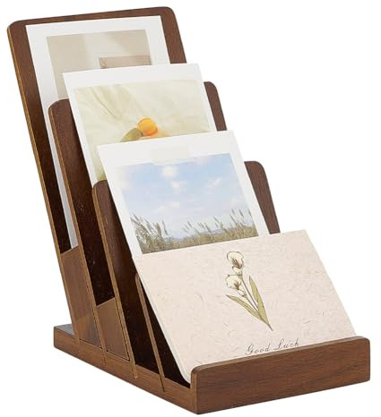 FINGERINSPIRE Soporte de exhibición de folletos de madera de 4 niveles, 16,7 x 11,5 x 19,6 cm, soporte de exhibición desmontable para folletos, tarjetas de visita, postales, folletos