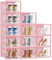 SIMPDIY Shoe Storage Box,12 pcs Shoe Boxes Clear Plastic Stackable, Shoe Organizer Containers with Lids for Women/Men,Fit up to UK 12,Pink