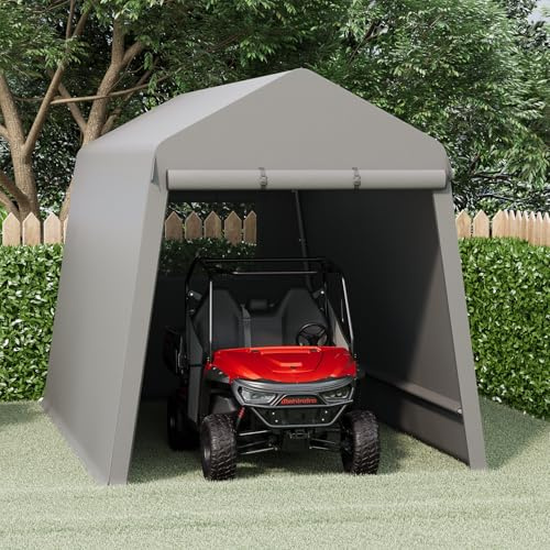 Outdoor Storage Tent 7 * 12 FT,Storage Shelter Shed,Waterproof Carport with Roll Up Doors & Vents Outdoor Storage Shed for ATV,Bike, Motorcycle, and Gardening Tools-Grey