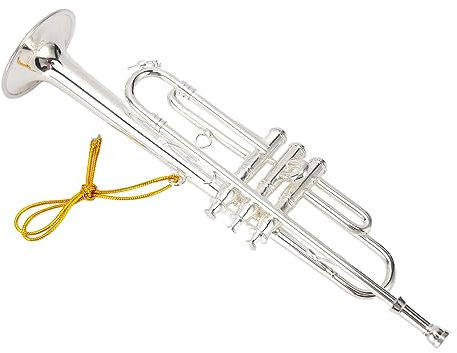 Topyond Mini-Trompete, 14 cm, Silber, Kupfer, exquisite lebensechte Dekoration für Musikliebhaber, Auto, Rucksack, Handtasche und Weihnachtsbaum für Weihnachten und Valentinstag