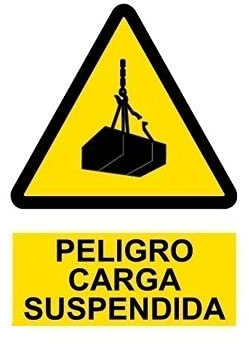 FERRETELIX® Cartel señal PVC 40 cm x 30 cm peligro carga suspendida 1 mm espesor