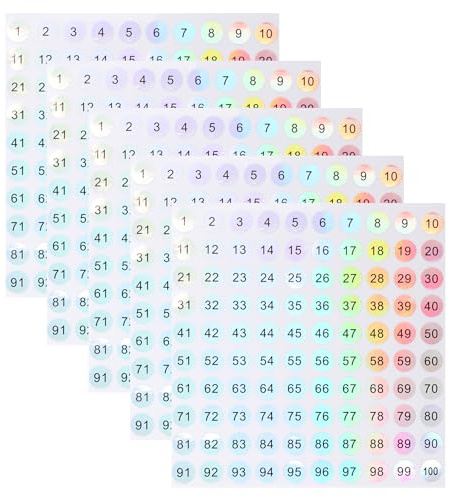 1-100 Numeri Adesivi Piccoli, 14 Fogli Adesivi Numerati Organizzazione Per Lo Stoccaggio Riflettenti Piccoli Rotondi