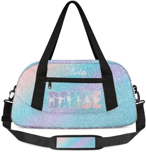 Personalised Dance Bag for Girls | Custom Name Ballet & Dancing Duffel Bag with Shoulder Straps | Waterproof Kids Sports Bag for Dancewear, Ballet Shoes & Accessories, Blue Sequins