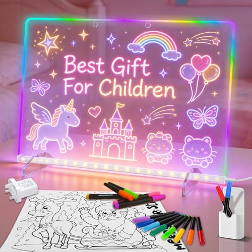 Led Drawing Board for Kids with 14 Neon Pens, Light Up Doodle Board Toys for Girls Boys Age 4-8, Glow Drawing Pad Arts and Crafts Creative Gifts Birthday Christmas