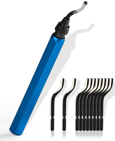 Acual Sbavatura Strumento Universale, Sbavatore Manuale Set con 10 Lame Sostituibili BS1010, Rotazione 360°, per Metallo, Plastica, Acciaio, Alluminio, PVC e Resina, Accessori Stampante 3D