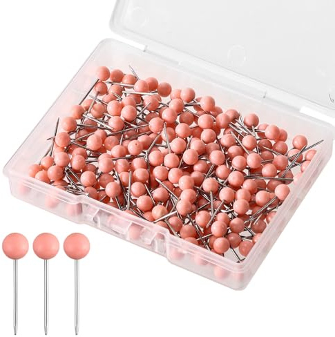 XIHIRCD 200pcs Punaises, Punaise de Carte Punaises à Tête Ronde Couleurs Murale pour Cartes Petite Punaise pour Tableau en Liège Tableau d'Affichage Image Photo Carte du Monde (Rose)