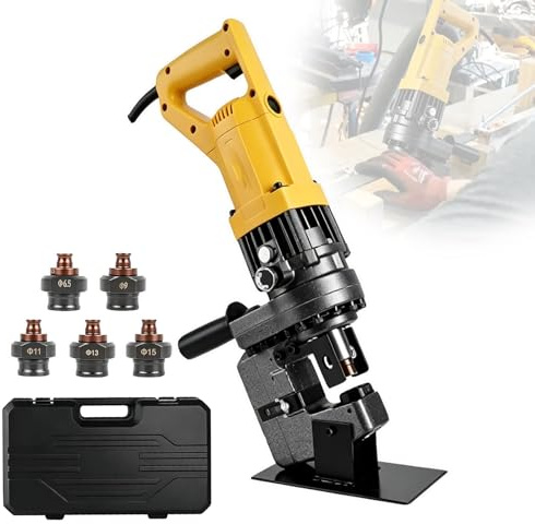 Perforadora hidráulica de metal de 1800 W, herramienta de prensa portátil eléctrica 16T, punzonado rápido y preciso, interruptor de pedal, incluye 5 troqueles y estuche, for hierro, placa de acero