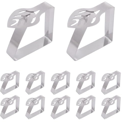 EVBOTGEE 12pcs Lot de à Nappe en Acier Inoxydable - en Forme de Feuille - Antidérapantes - Coupe-Vent - pour Jardin à bière, Pique-Nique, Camping - Design Monobloc