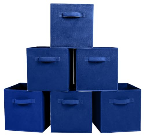 Powerking Cestini portaoggetti, cubi portaoggetti pieghevoli in tessuto e cassetto portaoggetti per riporre gli oggetti in stoffa per armadio e giocattoli (blu, 6)
