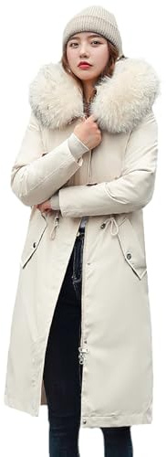 ANUFER Dam extra lång tjock parkas jacka avtagbart foder alla årstider kappor, Vit, XL