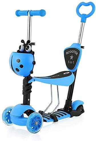 YOLEO Trottinette avec Siège 5 en 1,3 Roues Plateau Antidérapant LED, Patinette réglable en Hauteur, Classiques, Idéal Cadeau pour Enfants 2 a 6 Ans
