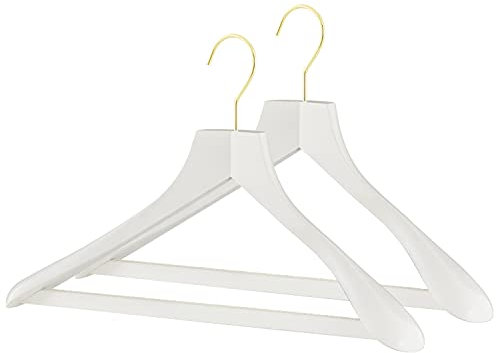 MAWA by Reston Lloyd, European Wooden Hanger, Beech Wood Body Form Hanger with Wide Supportive Shoulders, Rotating Gold Hook, White Finish, for Shirts, Blazers, Pants, Dress Clothes Hanger, (27232)