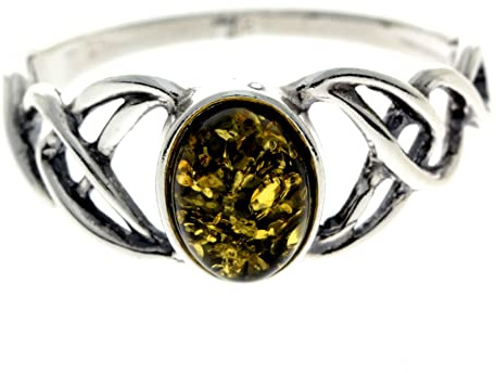SilverAmber Jewellery - Bague en argent sterling 925 et ambre de la Baltique - Noeuds celtiques - 7482