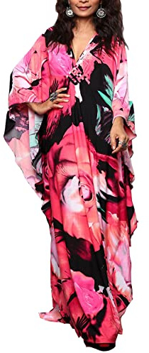 LikeJump Femmes Boho Kaftan Robe de Plage Cover Ups Maillots de Bain Kimono Maxi Tops