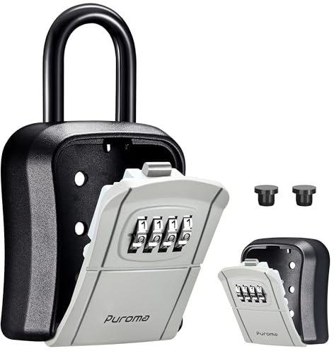 Puroma Key Lock Box, Portable Combination Lockbox Wall-Mounted Key Storage Box for House Keys, Resettable Code Safe Security Lock Box for Home, Office, Apartment Spare Key Storage (1 Pack, Gray)