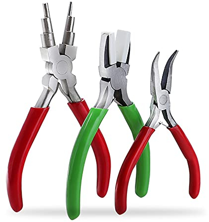 3-teiliges Schmuckzangen-Set, Schmuckzange, flache Spitzzange, 6-teilige Handgewickelung, gebogene Spitzzange für Schmuckreparatur, DIY, Schmuckherstellung, Perlenherstellung, Bastelzubehör